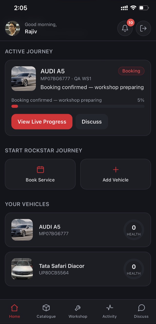 xRAW customer home screen